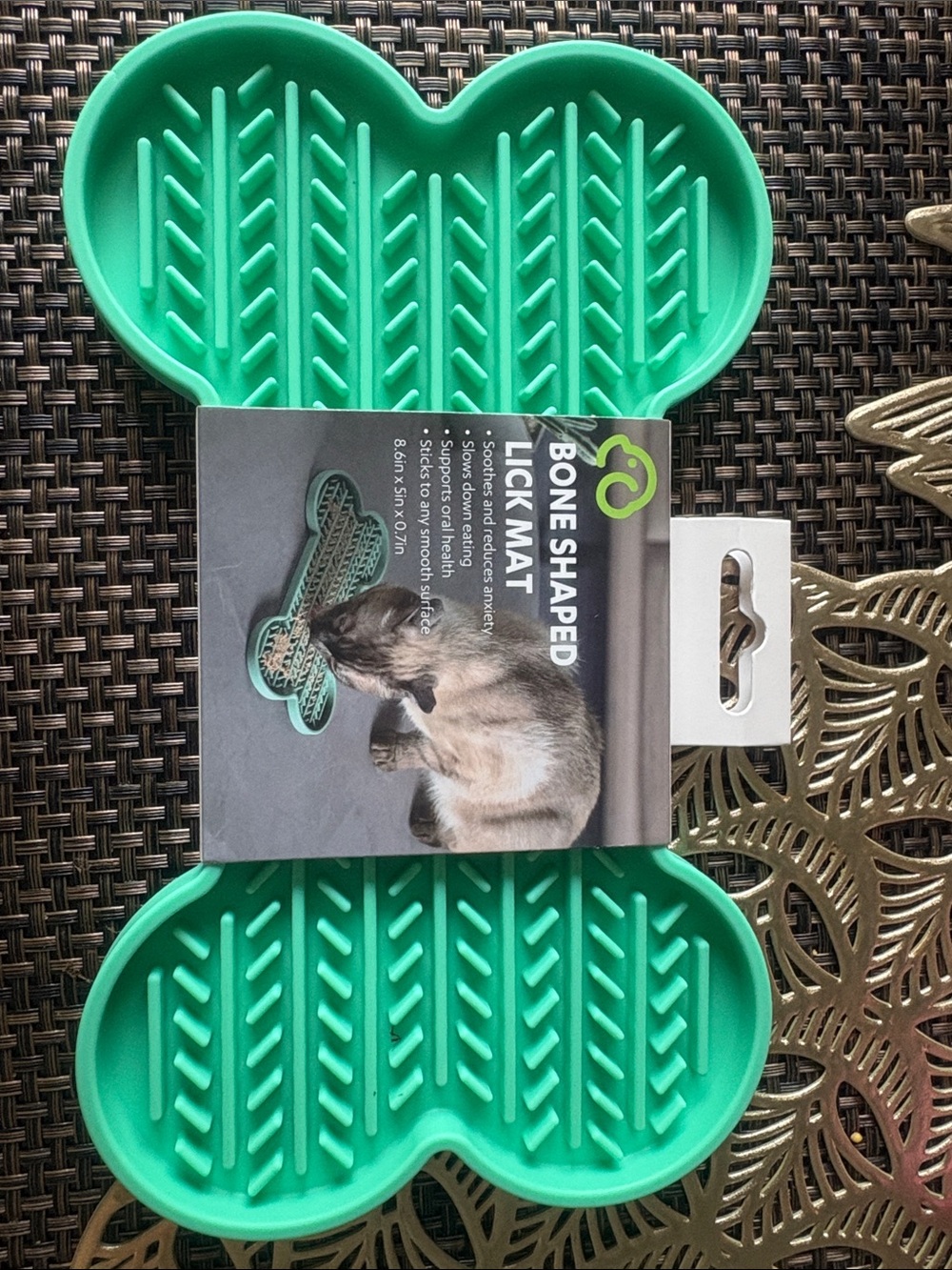Teal Bone-Shaped Cat Lick Mat New